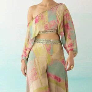 Indian Fusion Multicolor Crop Top and Palazzo Set (Basanti Kapde)